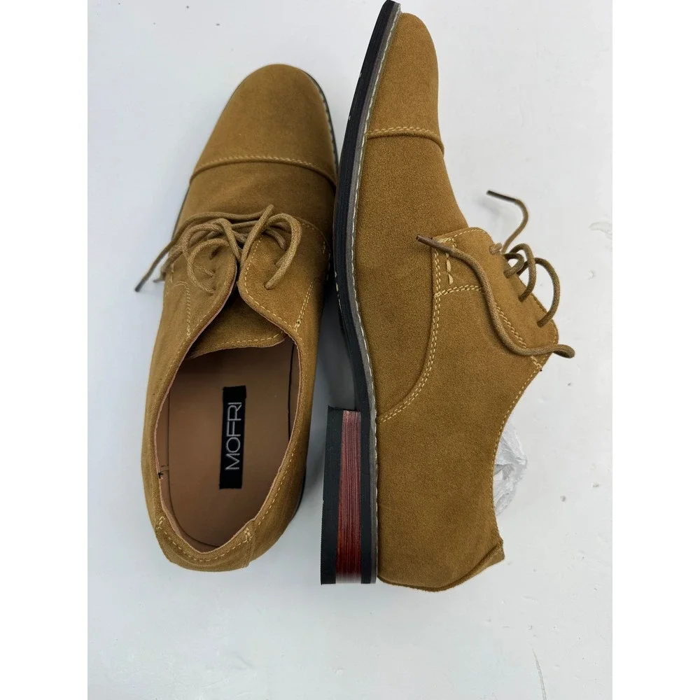 Mofri Suede Oxford Dress‎ Shoes Mens Size 8 Tan Cap Toe Lace Up Business Casual